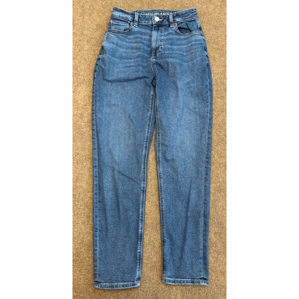 American Eagle Jeans Womens 0 Mid Rise Mom Tapered Leg Whiskered Y2K Denim